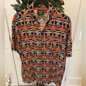 Harley-Davidson Motorcycle Oil Can Novelty Print Button Down Shirt SS XL